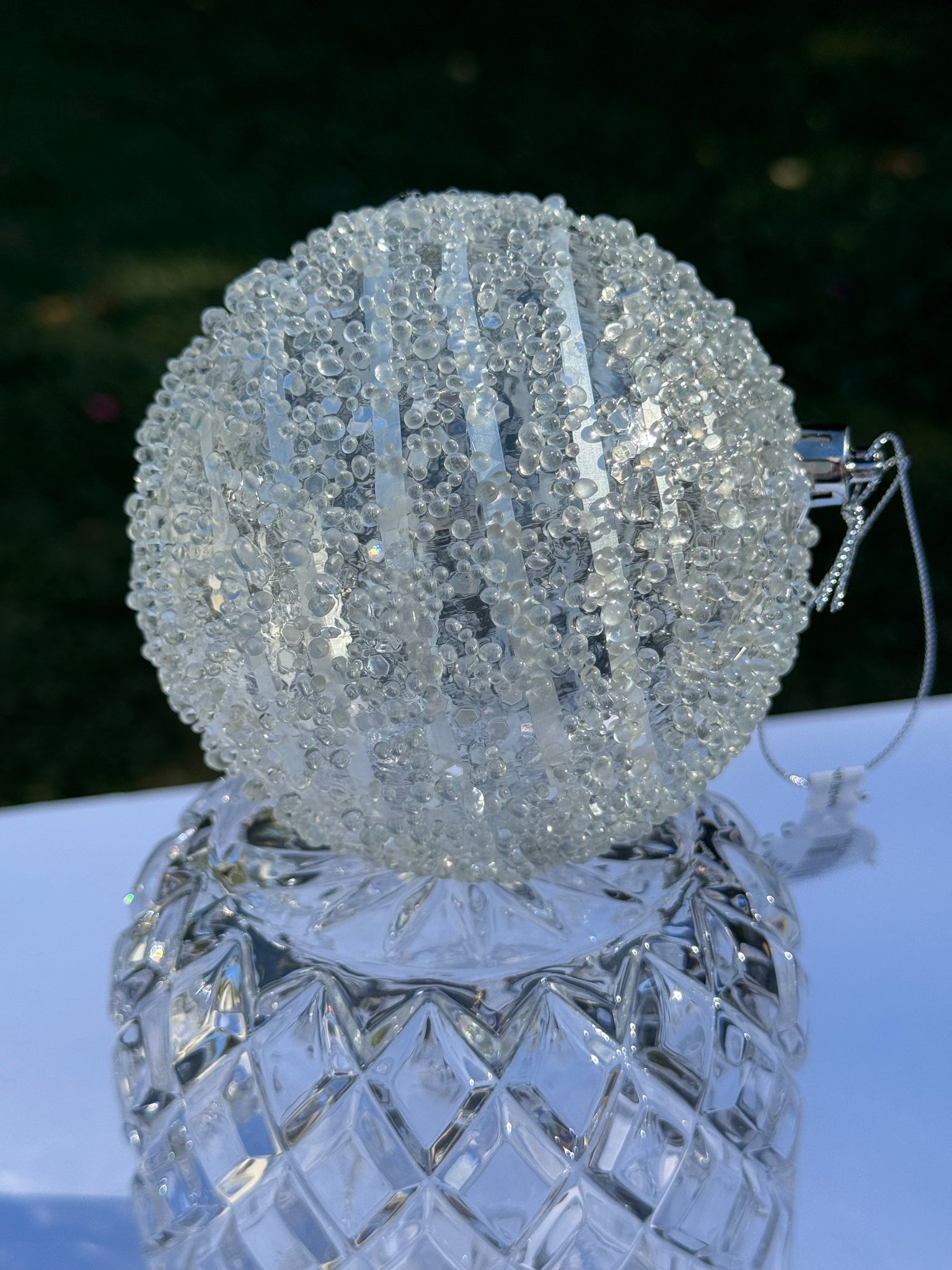 Regency 4" Clear White Swirl Iced Ornament