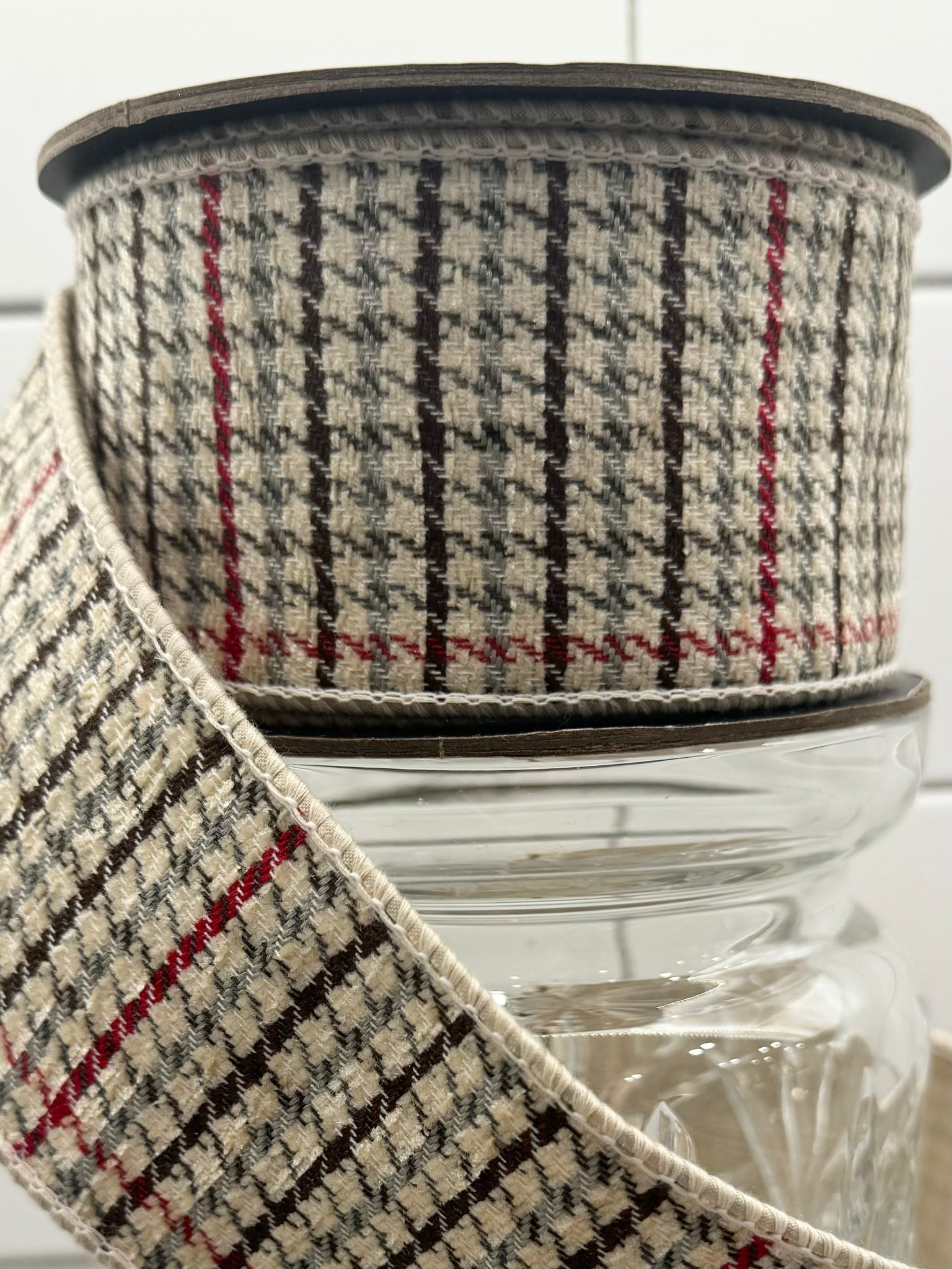 d. stevens Chenille Ivory Houndstooth Ribbon - Surrey Circle Home