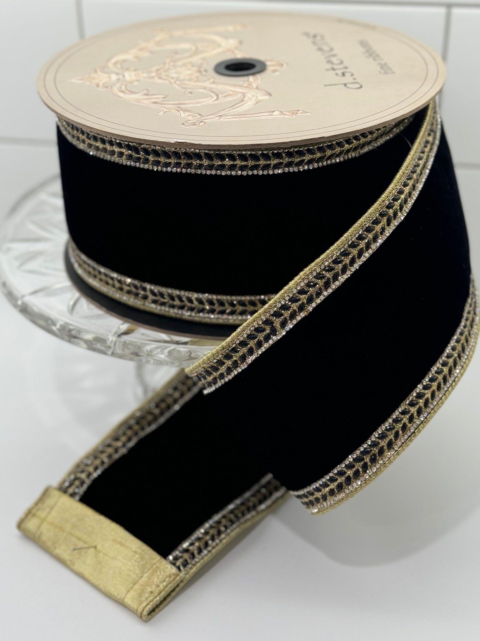 d. stevens Black Velvet Crystal Trim Ribbon