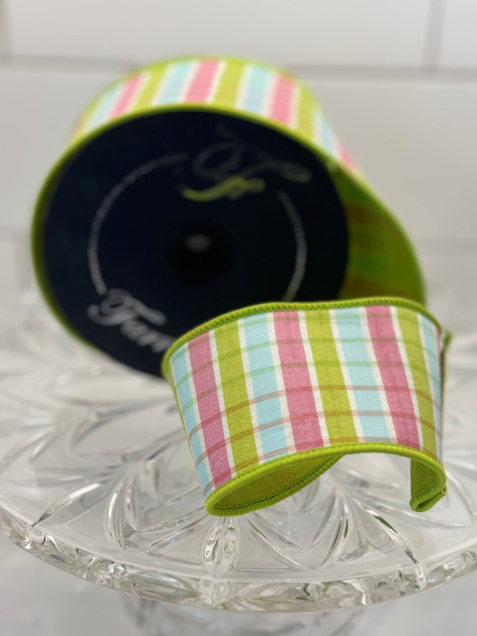 Farrisilk 2.5" Pastel Plaid Ribbon  in Pink, Green, Light Blue - 10 Yards - Surrey Circle Home