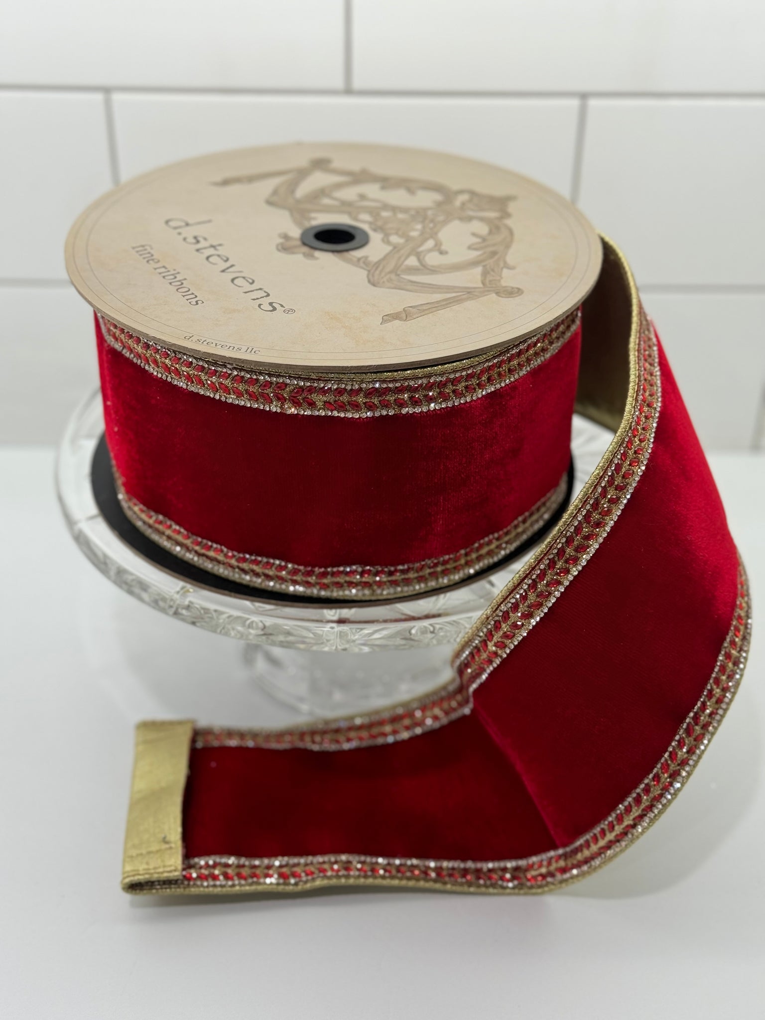 d. stevens Red Velvet Crystal Trim Ribbon