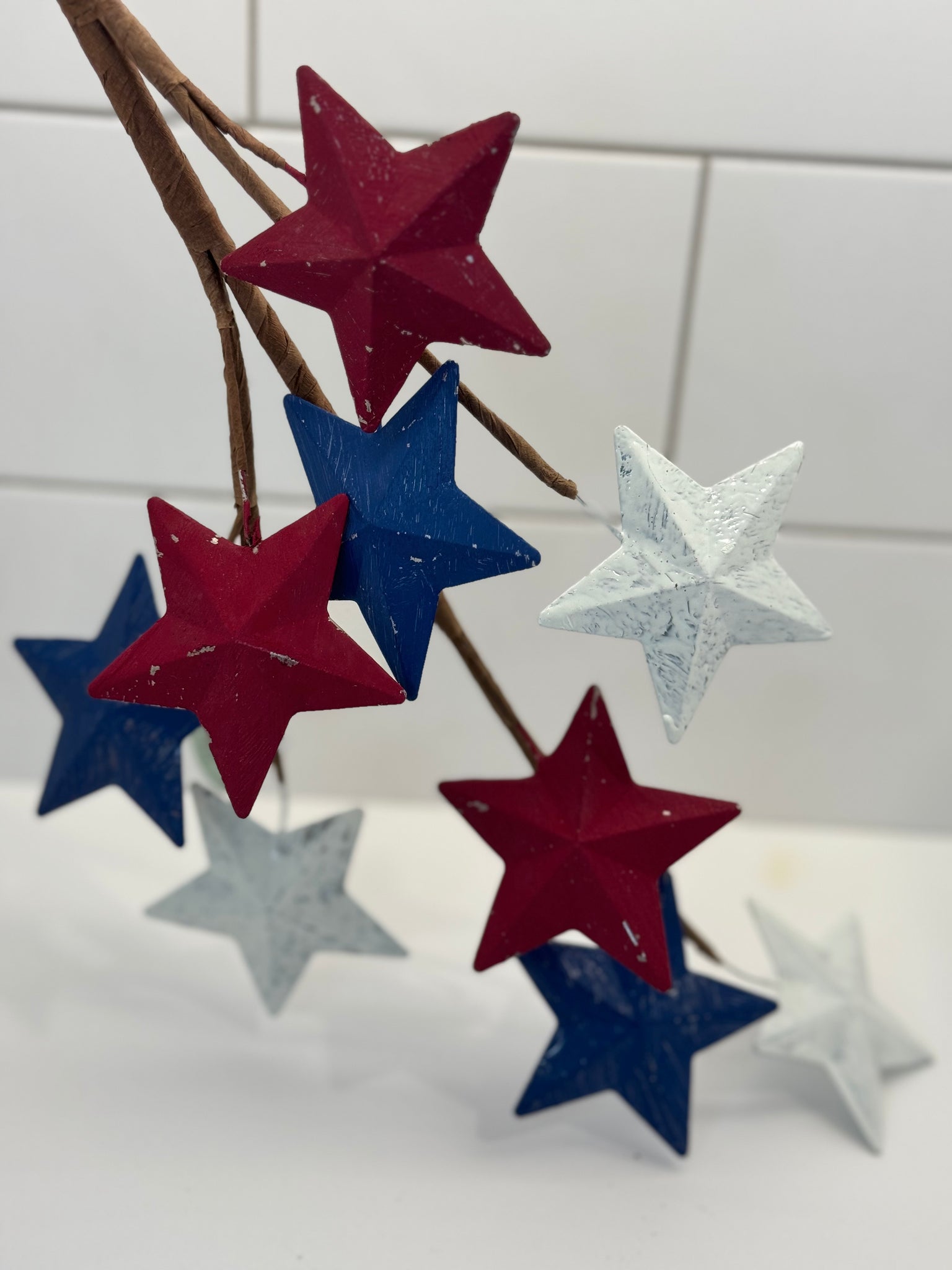 28" Regency Red, White &  Blue Metal Antique Country Stars Spray - Surrey Circle Home