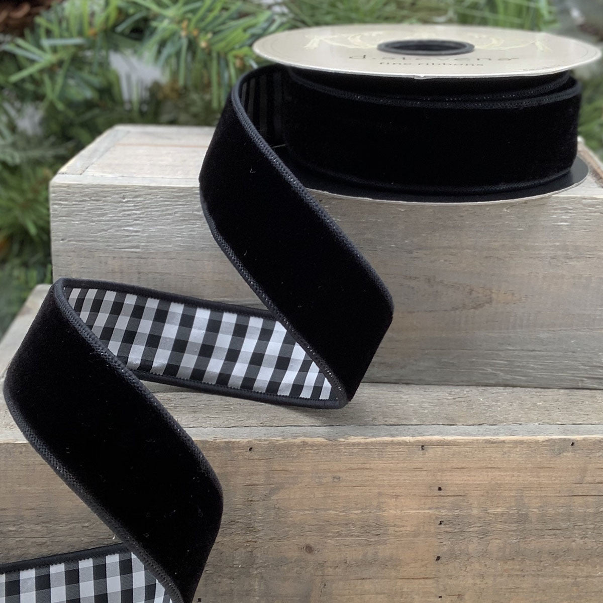 d. stevens Black Velvet Taffeta Check Ribbon - Surrey Circle Home