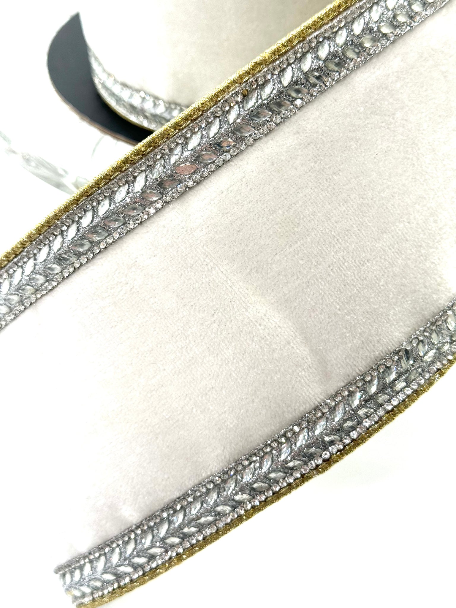 d. stevens Winter White Velvet Crystal Trim Ribbon