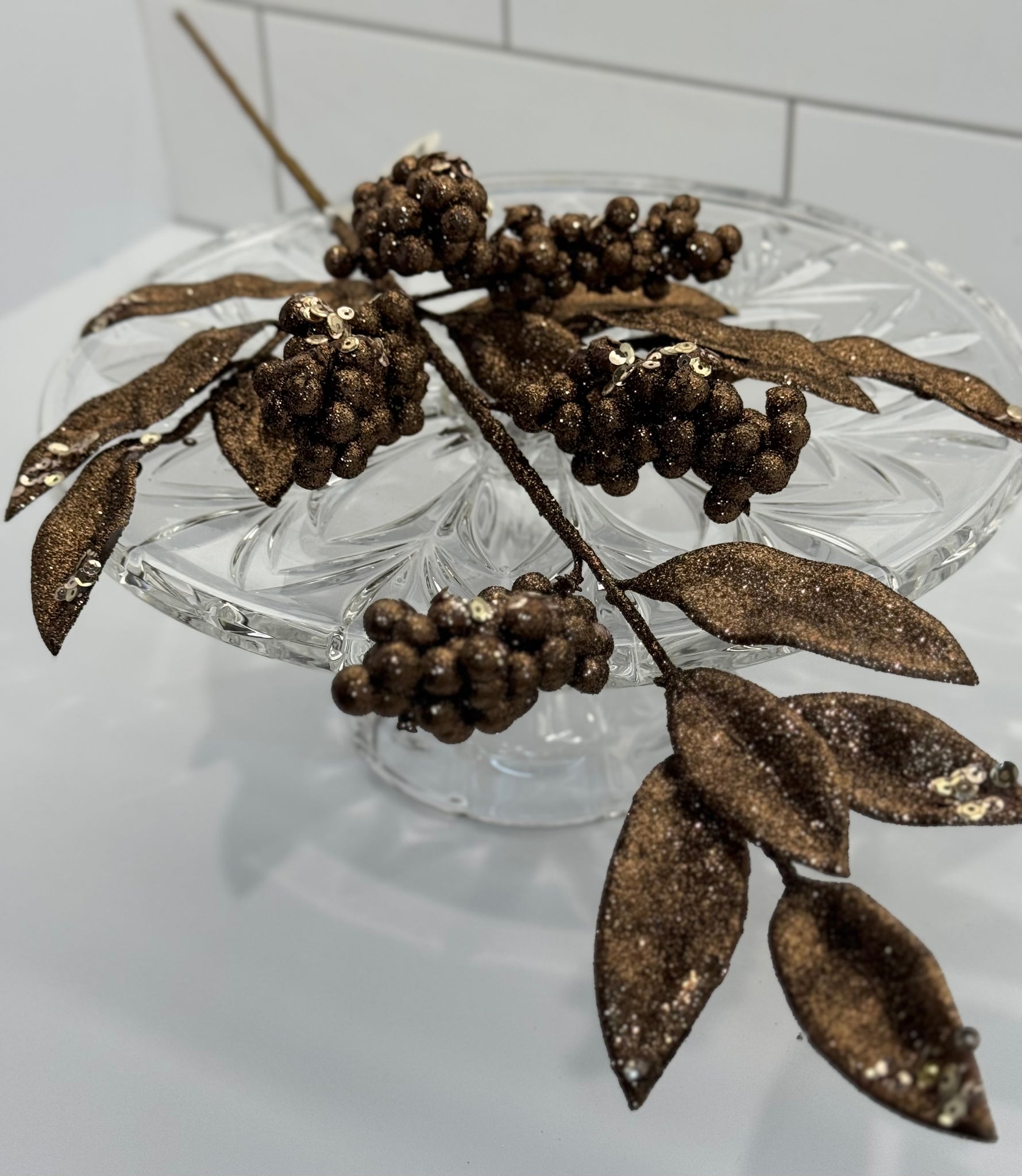 Regency Brown Sequin Leaf Spray - Surrey Circle Home