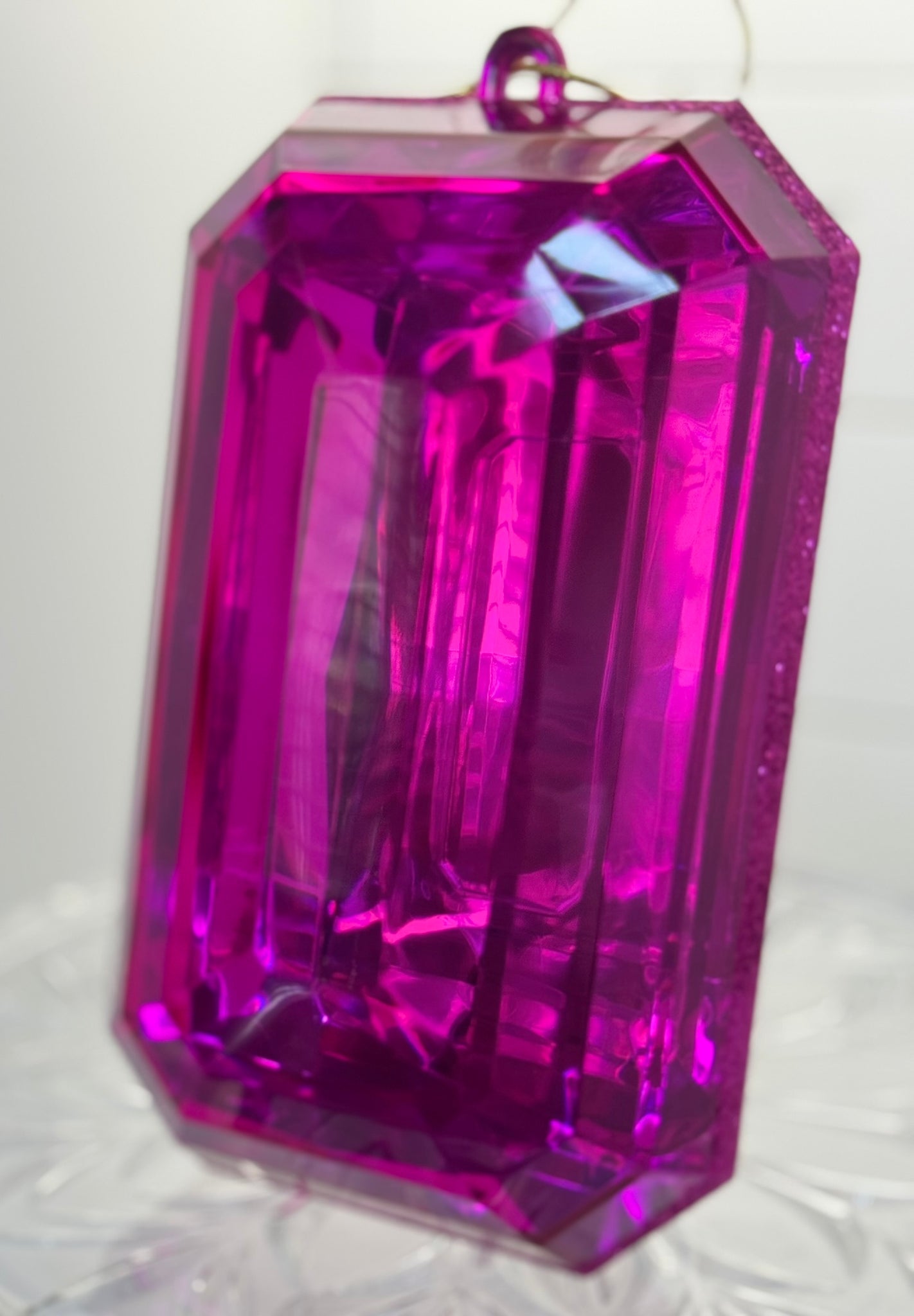 Regency Fuchsia Acrylic Emerald Cut Precious Gem Ornament - Surrey Circle Home