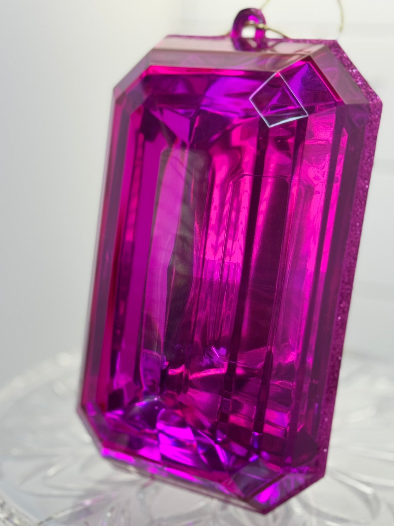 Regency Fuchsia Acrylic Emerald Cut Precious Gem Ornament - Surrey Circle Home