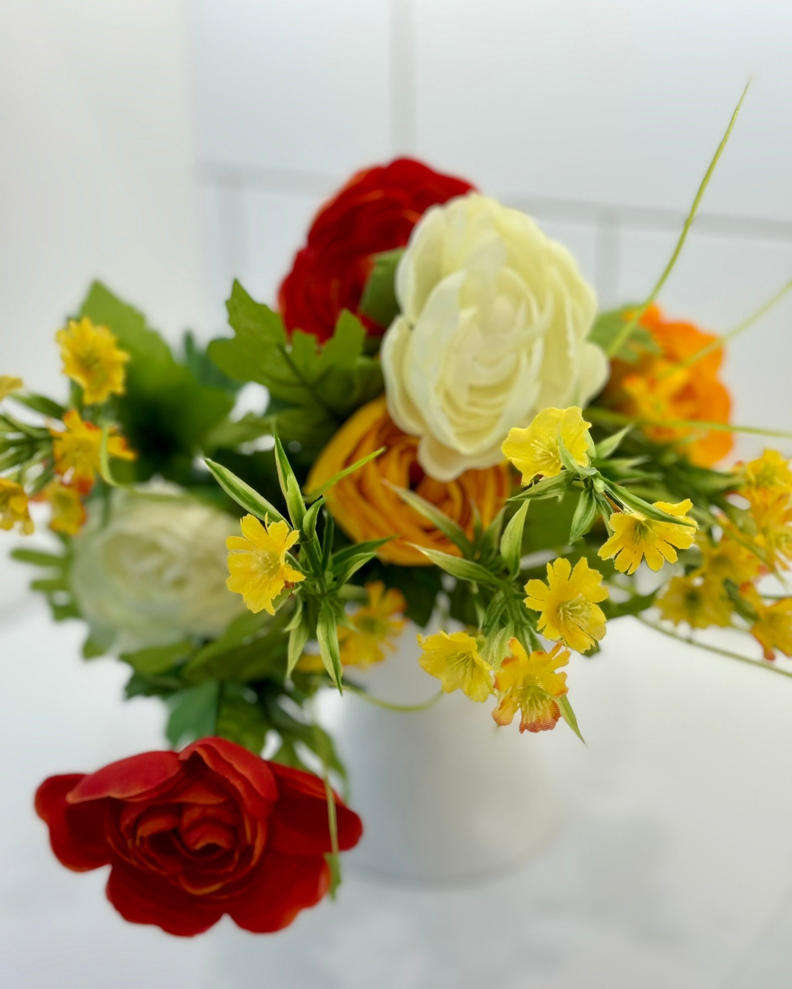 Allstate White Red and Orange Ranunculus Daisy Bouquet - Surrey Circle Home