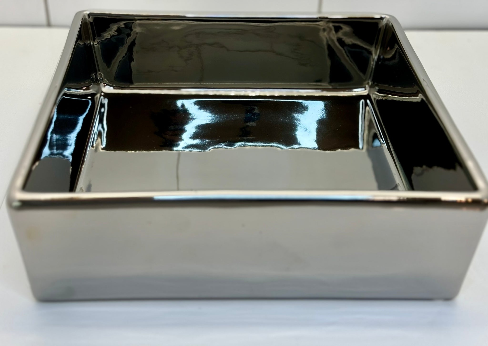 Mirrored Silver Ceramic Square Tray - Surrey Circle Home