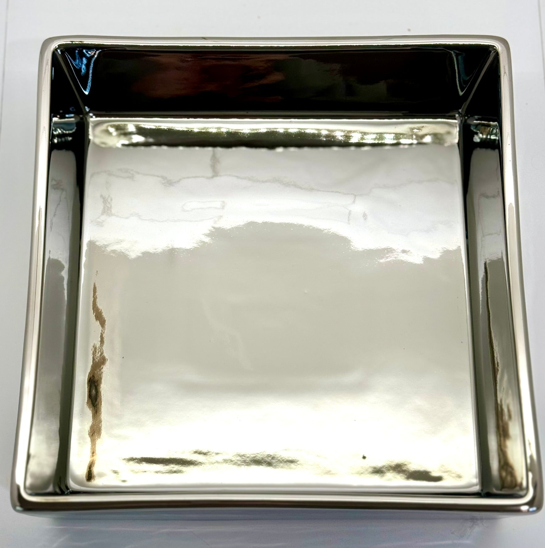 Mirrored Silver Ceramic Square Tray - Surrey Circle Home