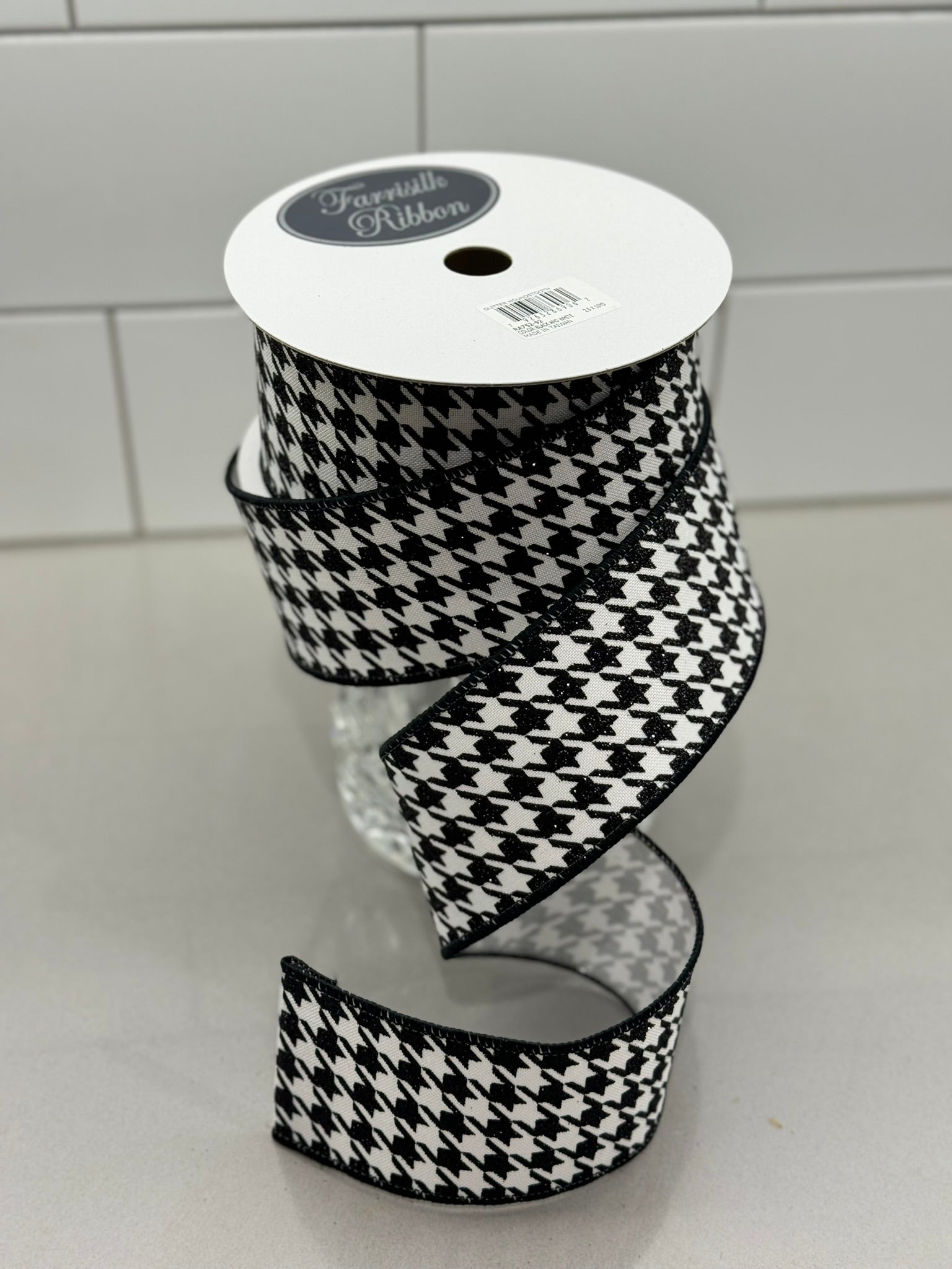 Farrisilk Black and White Houndstooth - Surrey Circle Home