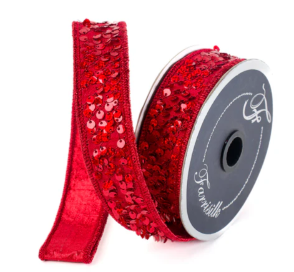 Farrisilk Red Sequin Flash Ribbon -1"