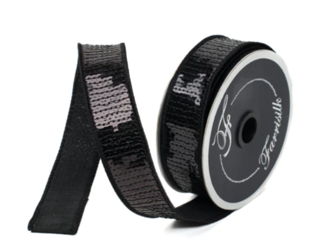 Farrisilk Black Sequin Shine Ribbon -1"